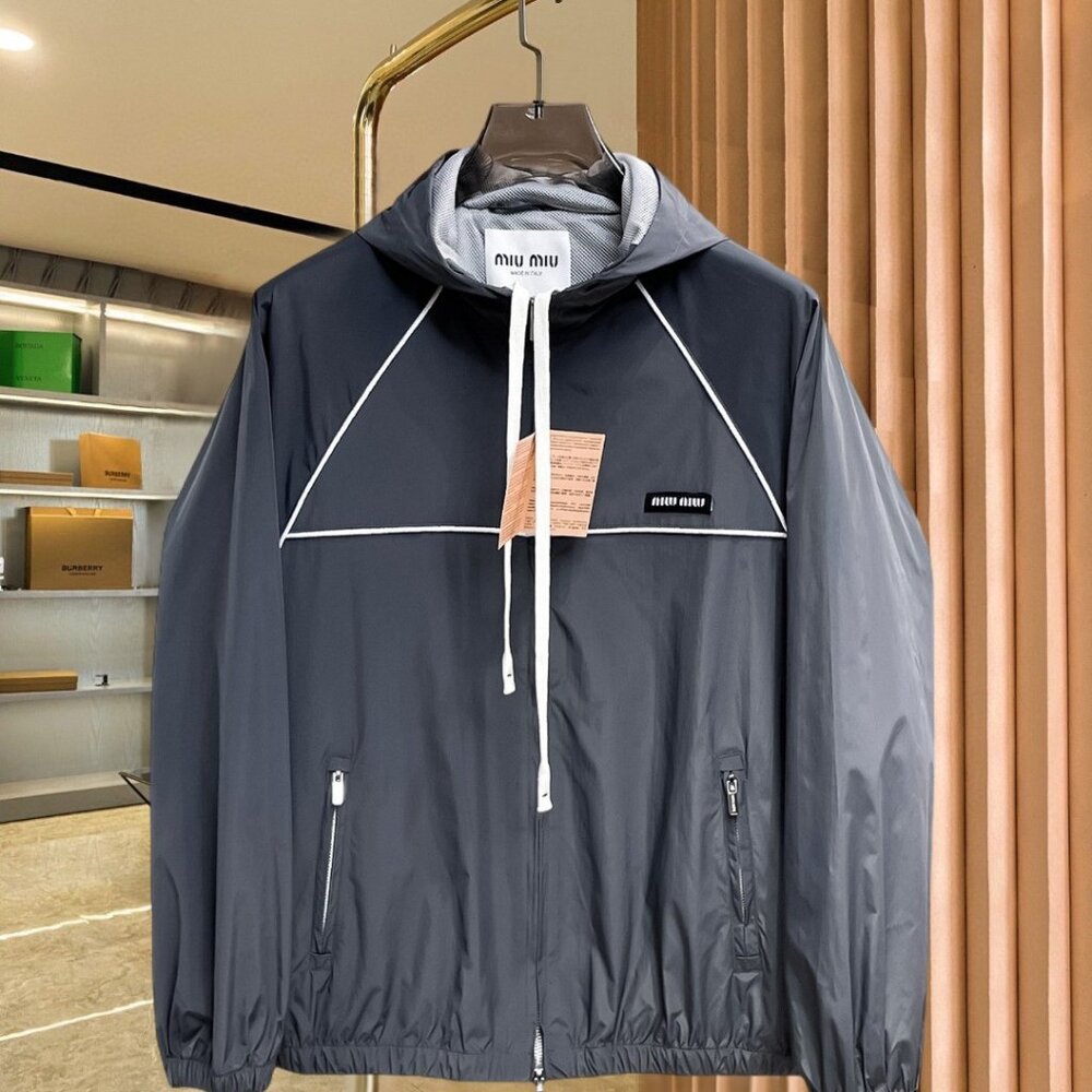 Miu Miu Dark Hooded Windbreaker Jacket Sz L